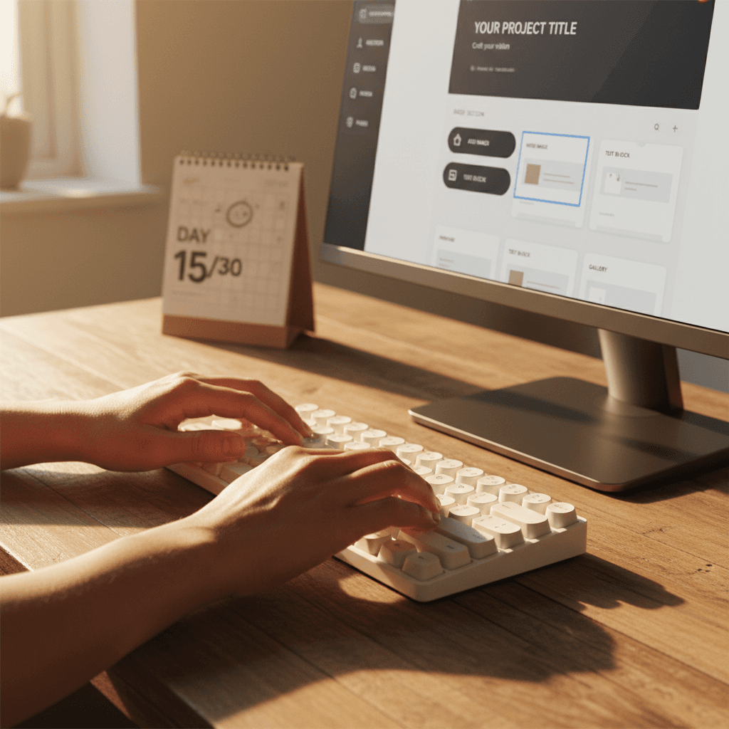 Website builder interface being used on a computer