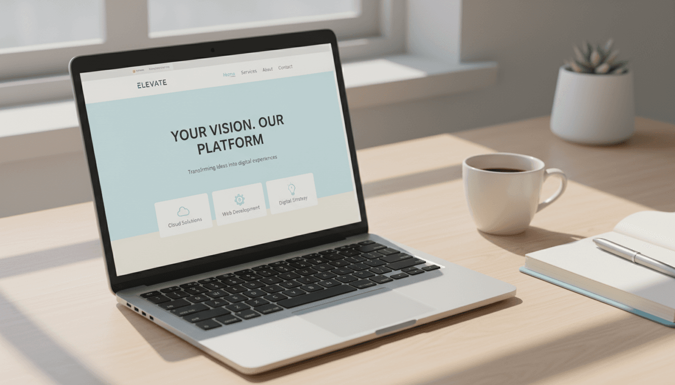 Professional website displayed on laptop screen showing modern business design